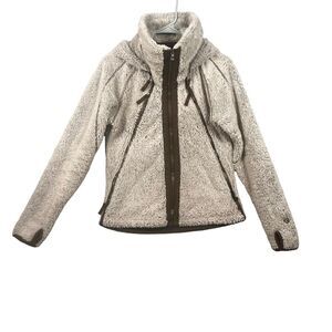 Kuhl Flight Jacket Full Zip Beige Sherpa Fleece Hooded Jacket Size Medium